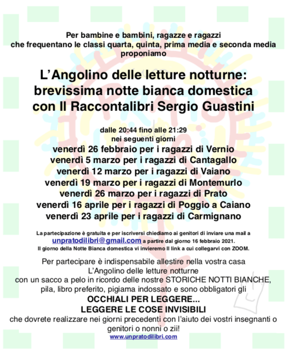 L’Angolino delle letture notturne:  brevissima notte bianca domestica  con Il Raccontalibri Sergio Guastini